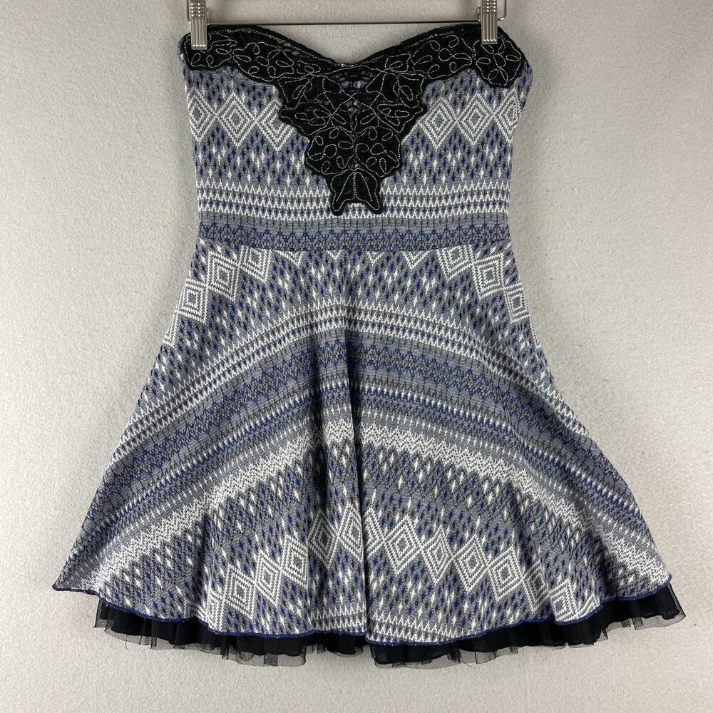 Free People Twinkle Twirl Mini Dress Womens Medium Embroidered Grunge Emo Twee